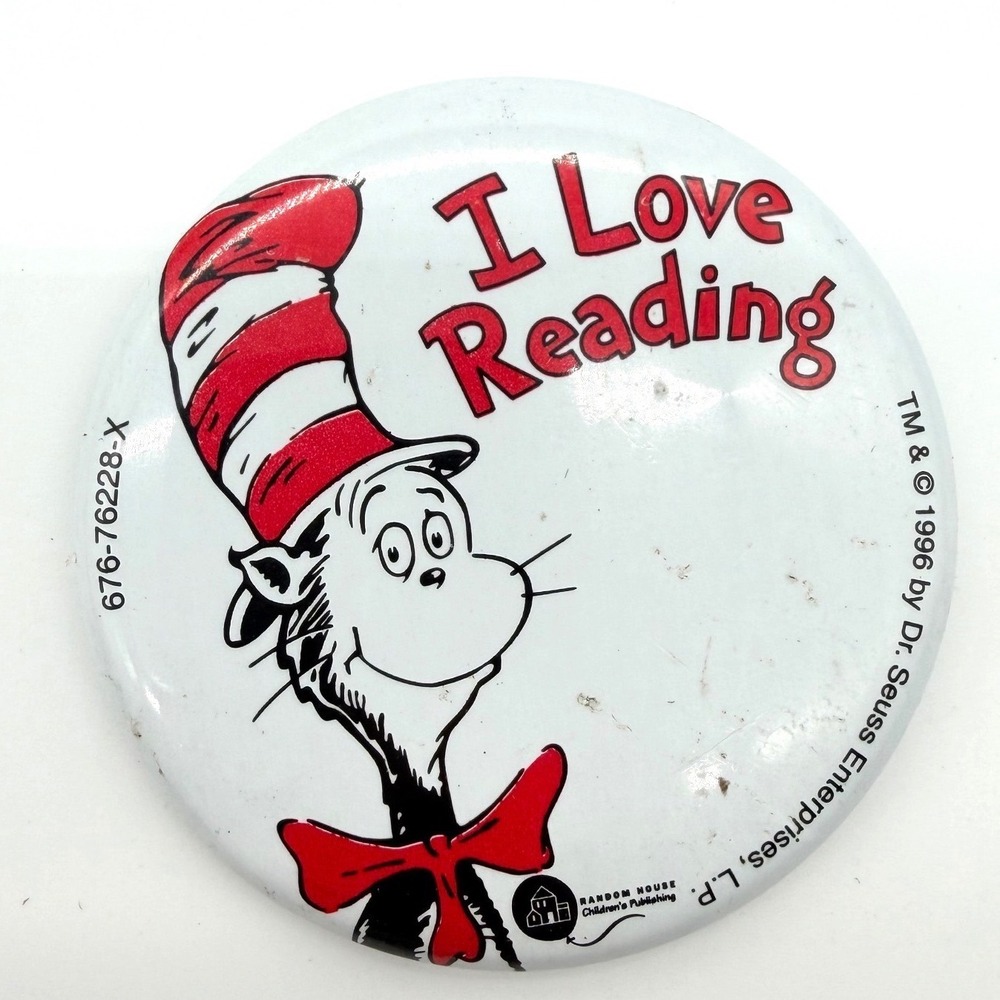 The‎ Cat in the Hat Button Pin 1996 Dr Seuss Cartoon Collectible Book 90's